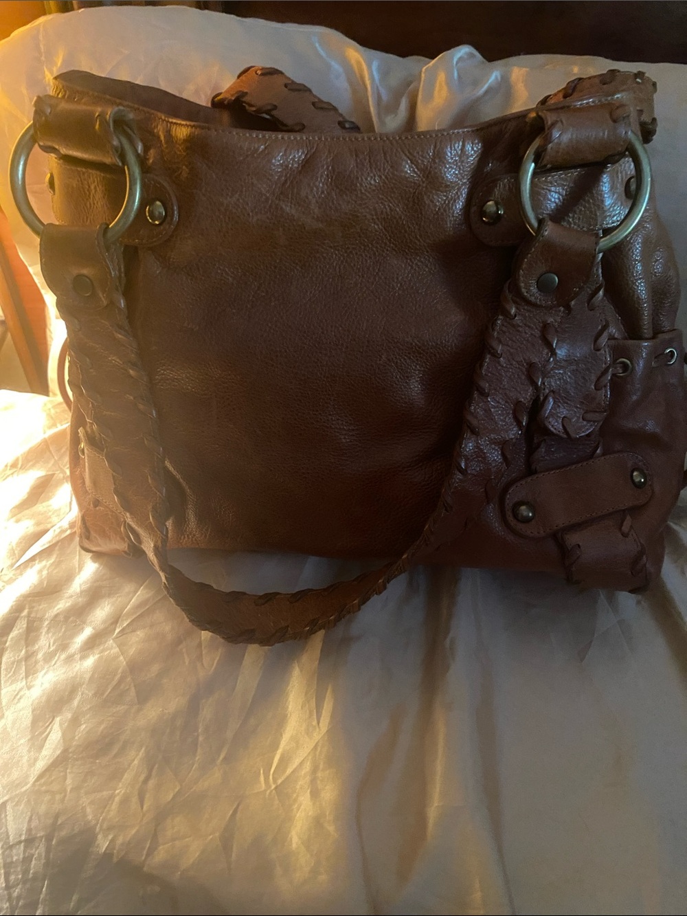 Kooba Brown Leather Shoulder Bag with Braided Strap Details
